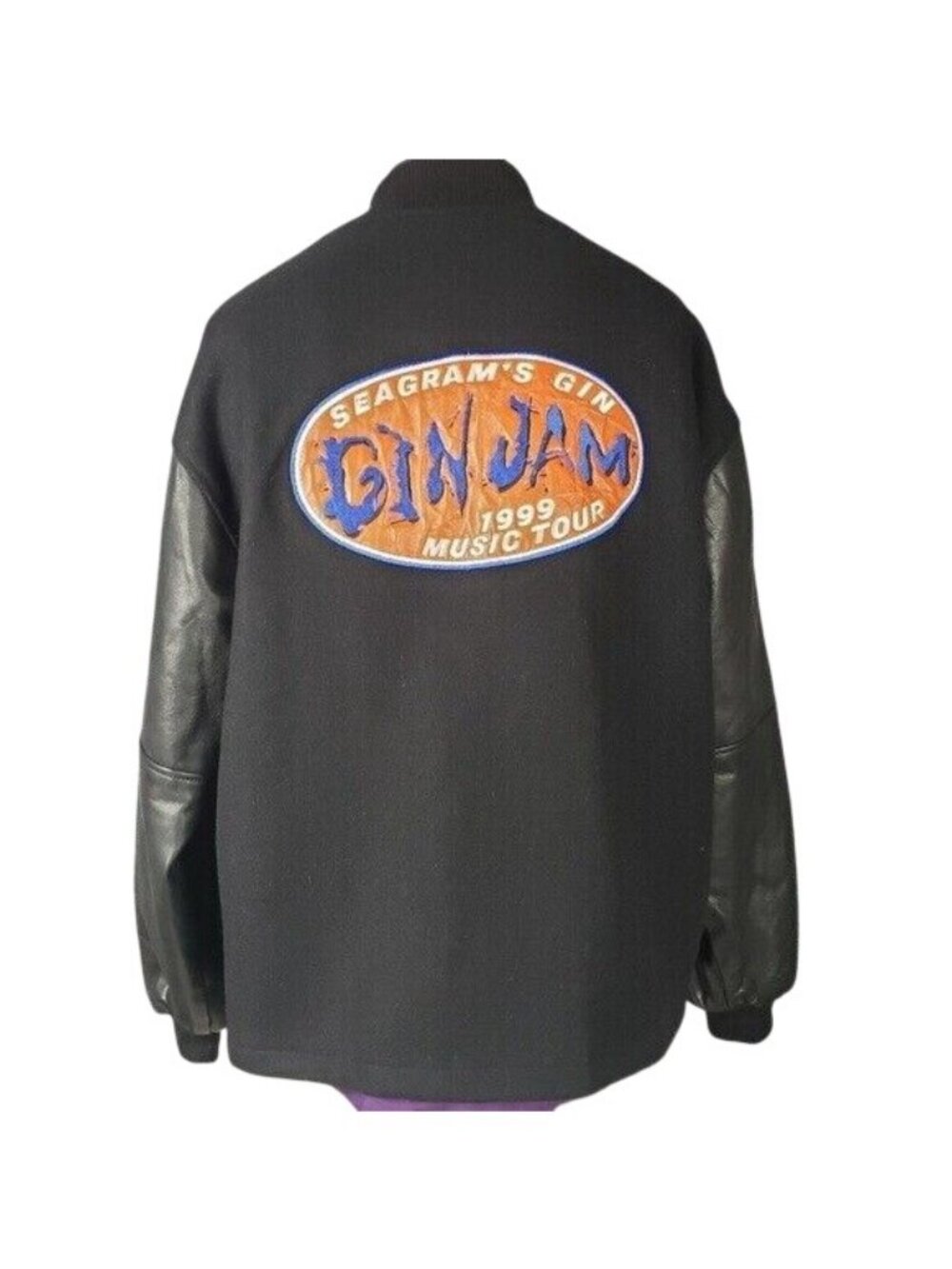 Vintage Seagrams Wool Leather Sleeves Gin Jam 1999 Music Tour XL Jacket - Picture 3 of 9